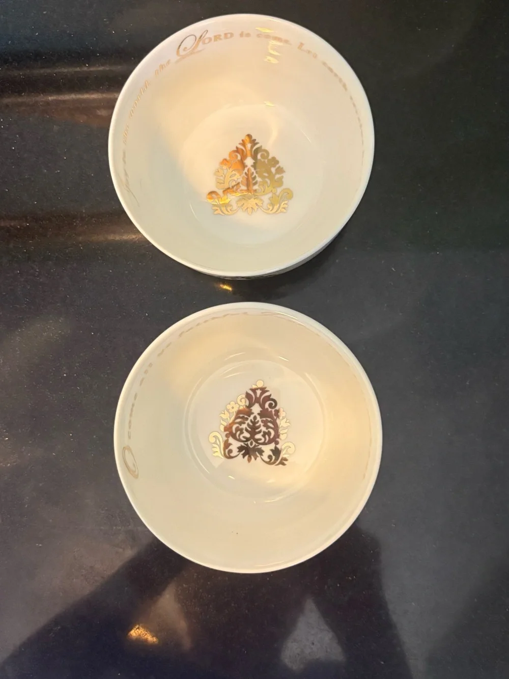 Cracker Barrel Season Of Glory 2 White Ceramic Bowls Gold Accents 4”Diameter